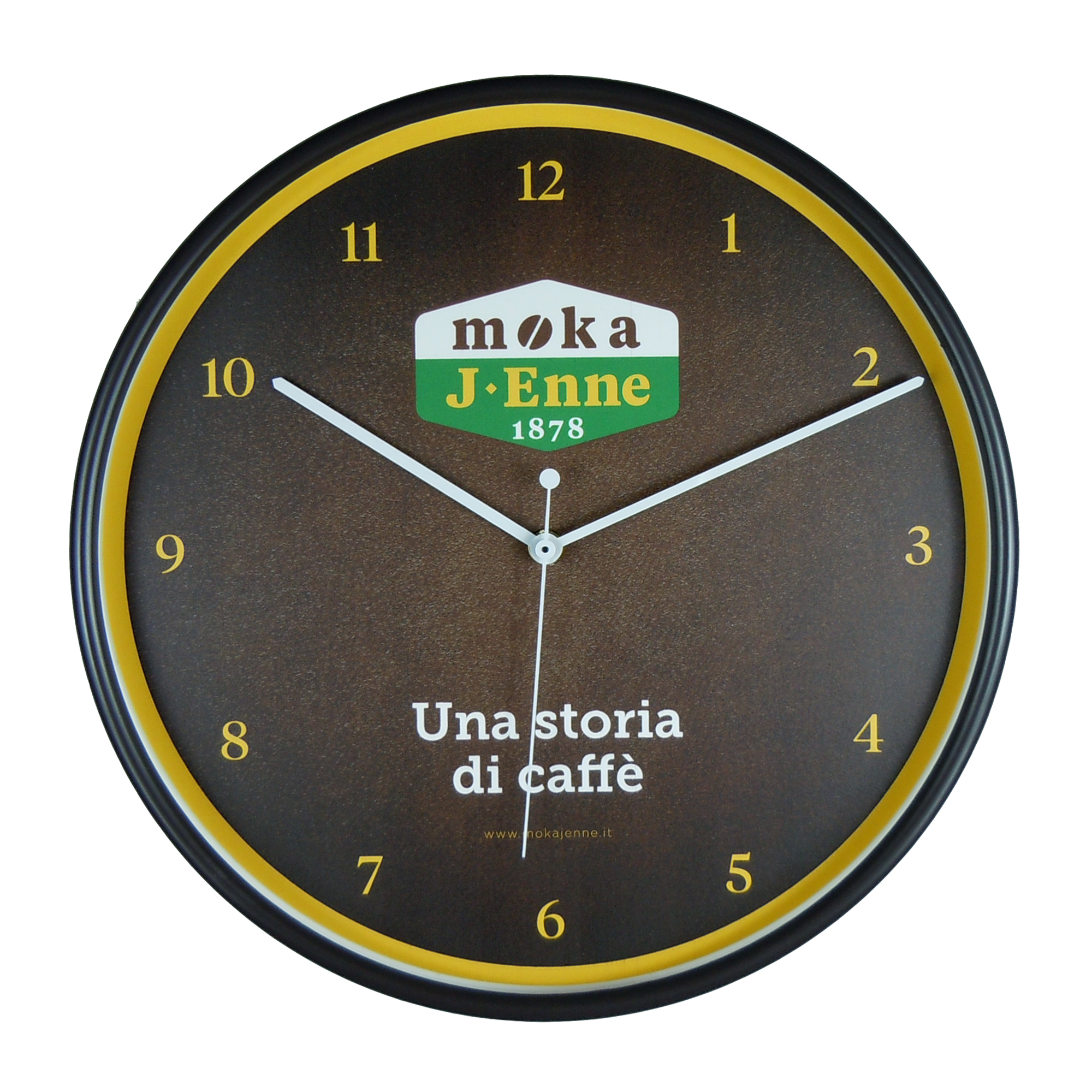 orologio promozionale da parete con quadrante personalizzato nero realizzato per una torrefazione
